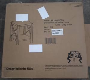 lot 674 image: 18 Rustic Farmhouse Metal X Frame Side Table with Wood and Metal - Saracina Home - Grey Wash