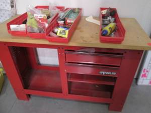 Metal Framed Wood Top Work Bench Wi...