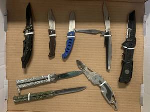 Lot of Eight Knives & Multitool (Including Two Butterfly Knives)�