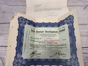 500 Shares of Orbit Uranium Stock Certificate from 1949�