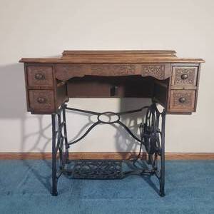 lot 63 image: Operating Antique Standard Treadle Sewing Machine