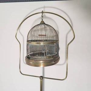 lot 50 image: Leon Antique Brass Dome Bird Cage with Stand