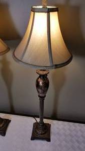 lot 97 image: Pair of Gold Motteled Candlestick Lamps