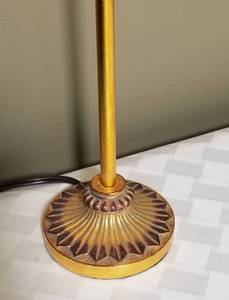 lot 189 image: Tall Gold Candlestick Lamp with Fringed Shade