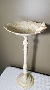 lot 59 image: Ivory Iron Birdbath w Bird  24 Tall