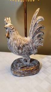 lot 158 image: Fancy Feathered Figural Rooster Lamp with Beaded Fringe