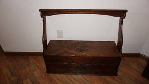 lot 25 image: Wood Hand Carved Bench Seat with Lid