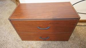 lot 68 image: Campaigner Wood Storage Cabinet  Small Brown 2 Drawer Stand  Hanging Tack Board