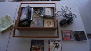 lot 99 image: Wood Carrier with DVDs, CDs and Adapters