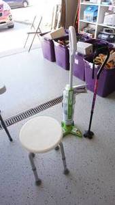 lot 121 image: Bissell Cyclonic Hard Floor Vacuum  Shower Chair  Cane