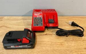 lot 3 image: Milwaukee Tool M18 18V HIGH OUTPUT 3.0 Ah Battery & M12M18 Charger