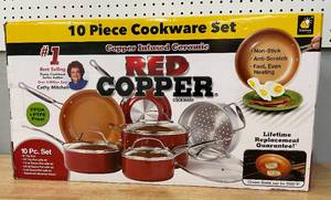 lot 38 image: As Seen on TV 10pc Copper Cookware Set Red