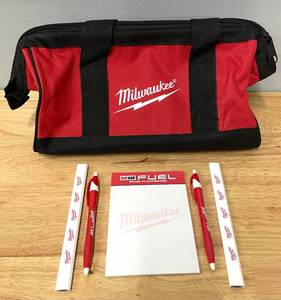 lot 98 image: Milwaukee Tool Bag  Contractor Pencils Pens and Notepad