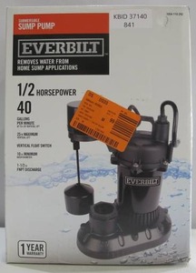 lot 841 image: Everbilt 12 HP Submersible Aluminum Sump Pump with Vertical Switch