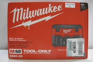 lot 801 image: Milwaukee M18 2-Gallon Wet Dry Shop Vacuum 0880-20