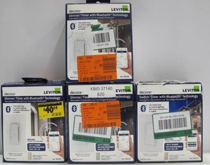 lot 820 image: Lot of 4 Leviton Decora Dimmer Switches with Bluetooth Technology