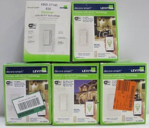 lot 836 image: Lot of 5 Leviton Decora Smart Wi-Fi Dimmer Switches