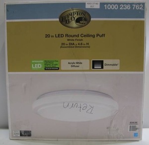 lot 857 image: Hampton Bay Dimmable 20 in. Round White LED Flush Mount Ceiling Light Fixture 2200 Lumens 4000K Bright White