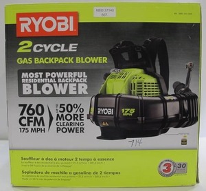 lot 807 image: Ryobi 175 MPH 760 CFM 38cc Gas Backpack Leaf Blower
