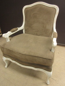 lot 604 image: ACCENT CHAIR, WITH DECORATIVE WOOD FRAME