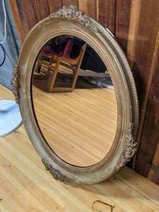 lot 45 image: Rare Mintz Art Store Chicago Ornate Oval Beveled Mirror