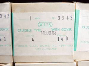lot 78 image: Set of 6 Vintage Mercer Glass Works 140 ML Porcelain Crucibles - Made in Holland