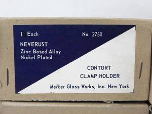 lot 149 image: Lot of 6 Mercer Glass Works Neverust Nickel Plated Contort Clamp Holders