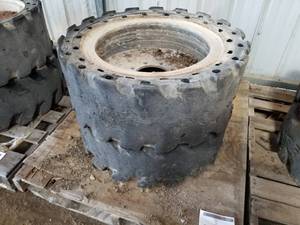 lot 287 image: Lot of (2) Solid Rubber Industrial Tire 33X12- On 8-Bolt Steel Rim (on pallet)