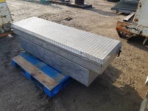 lot 308 image: Knaack Diamondplate Truck Bed Tool Box 70TH  with Wood Shelving and Wood Storage Box Inside