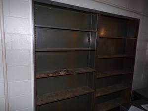Two metal shelving units