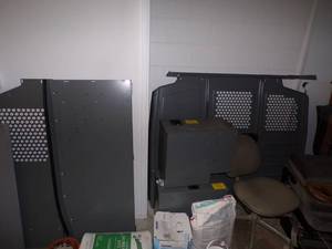 Commercial Van metal divider wdoor, 2 metal lock boxes, center console