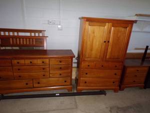 Bedroom set   bed frame, dresser w mirror, hutch, nightstand