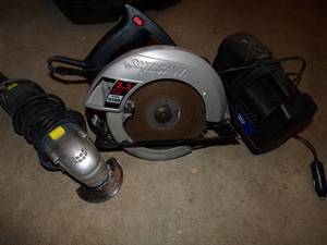 12 volt air compressor, skill saw, utility saw