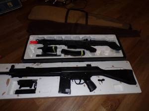 2 toy guns with gun cases