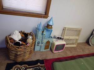 Kids toy, TV , DVD play , baby gate, basket of toys