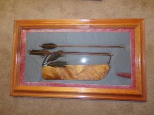 Framed Indian arrows and quiver artwork