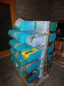Double Sided Rolling Parts Bin Rack w Tools and Hardware