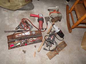 Skil Saw, Drill, Roto Saw and Bits, Tool Tray, Grinder