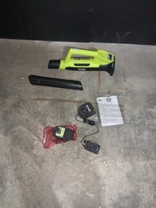 lot 49 image: RYOBI 90 MPH 200 CFM ONE 18-VOLT LITHIUM- ION CORDLESS LEAF BLOWERSWEEPER - 2.0AH BATTERY AND CHARGER INCLUDED. SEE PICTURES