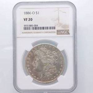 Certified 1886-O Morgan Silver Dollar, VF 20