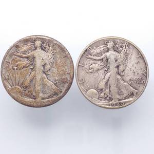 Two Walking Liberty Half Dollars, 1940 & 19X1