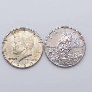 1964 Kennedy Half Dollar, 90% Silver & 1492-1992-D Columbus Commemoratuve Clad Half Dollar