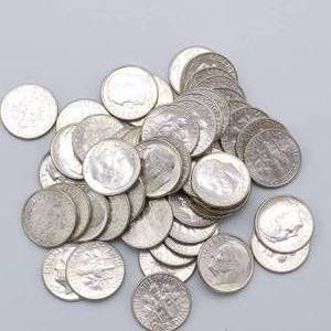 50 BU Roosevelt Dimes, 90% Silver, 1959-D