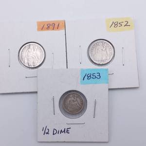 2 Seated Liberty Dimes & 1 Seated liberty Half-Dime. 90% Silver