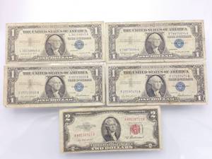 $2 U.S. Note & 5-$1 U.S. Silver Certificates