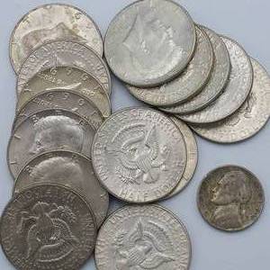 17 40% Silver Kennedy half Dollars & 1 35% Silver War nickel