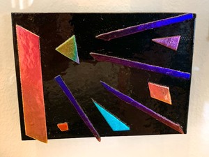 Elegant Elongated Dichroic Fused Glass Mixed Media in Custom Black Frame