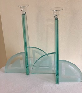 Pair of Art Glass (Signed) Candle Holders