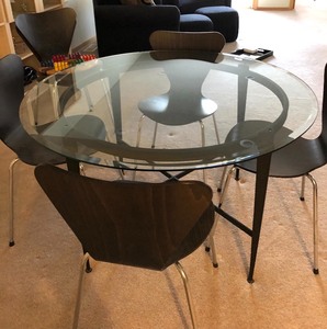 Round Contemporary Glass Top Table and Six Chairs