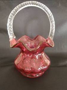 lot 21 image: Cranberry Glass Basket